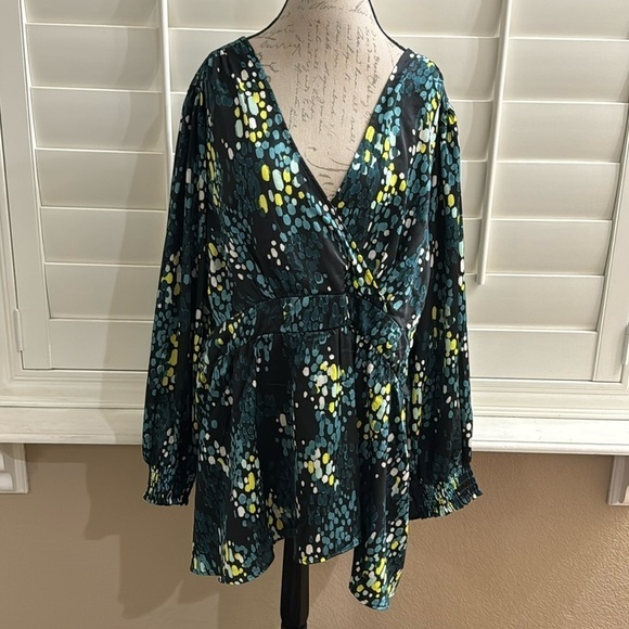Torrid Satin Surplice Tie Cut Out Back Long Sleeve Blouse - Picture 1 of 12